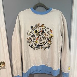 Women’s Sami Ryan Cream and Blue smiley Face Mushroom Sweater